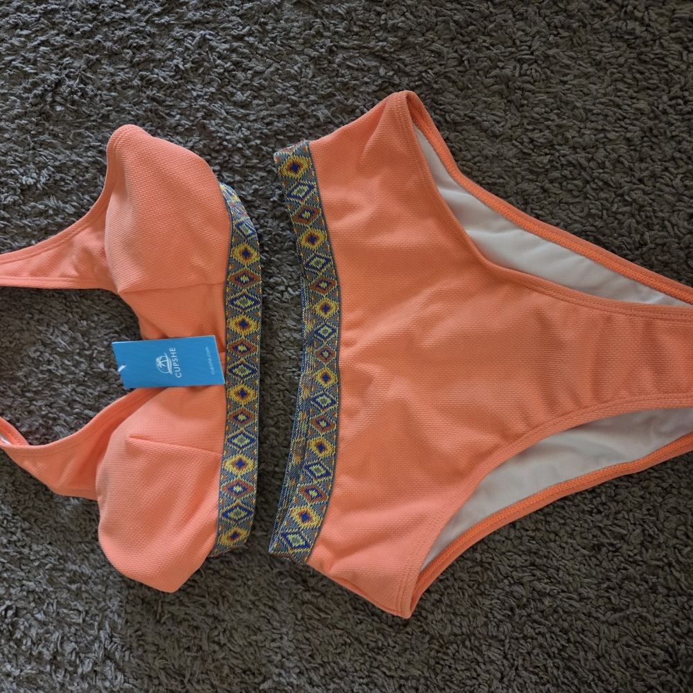 Cupshe Orange and Blue Bikini Classic Triangle Swimwear
